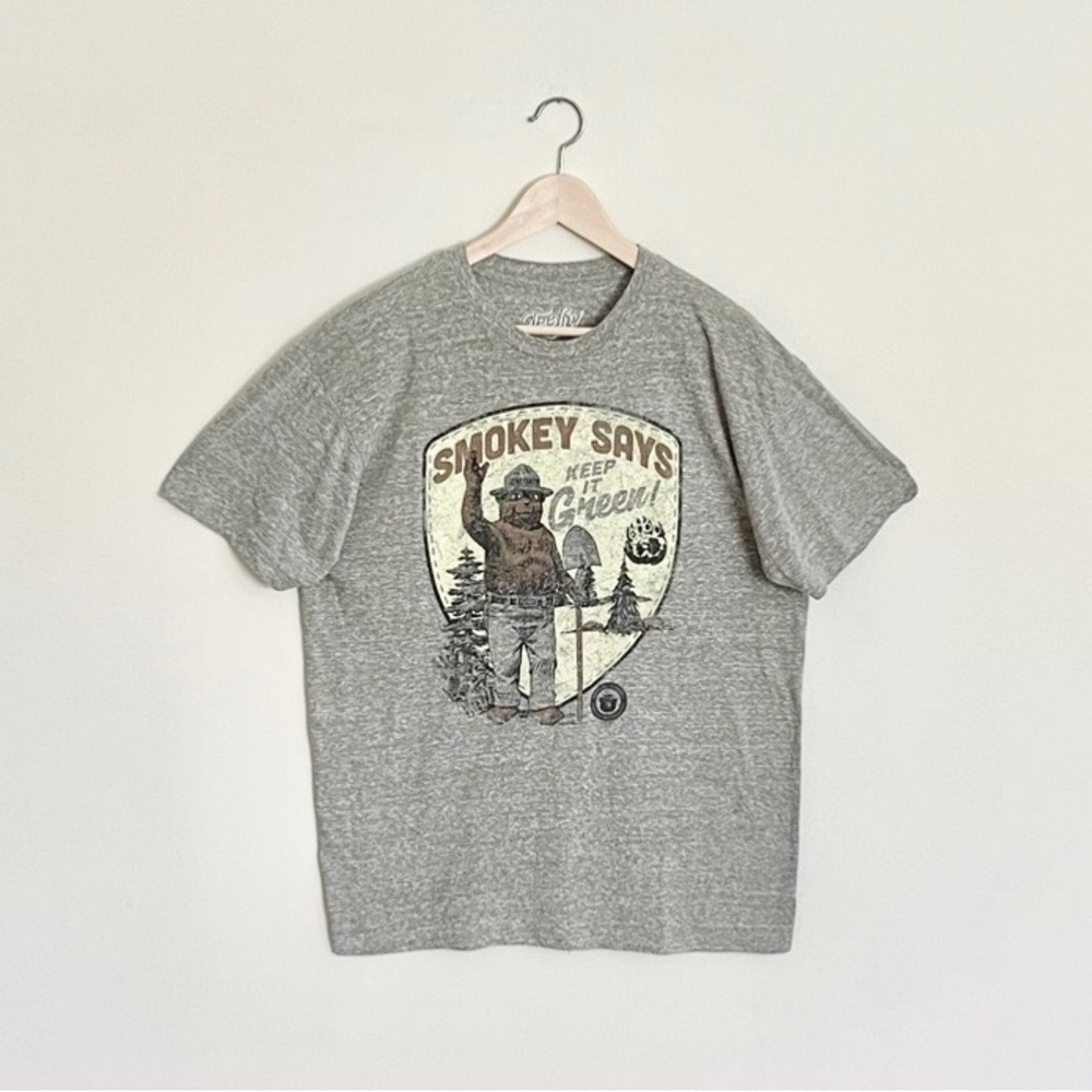 Smokey The Bear "Keep It Green!" Graphic Heather Green T Shirt Adult size Large